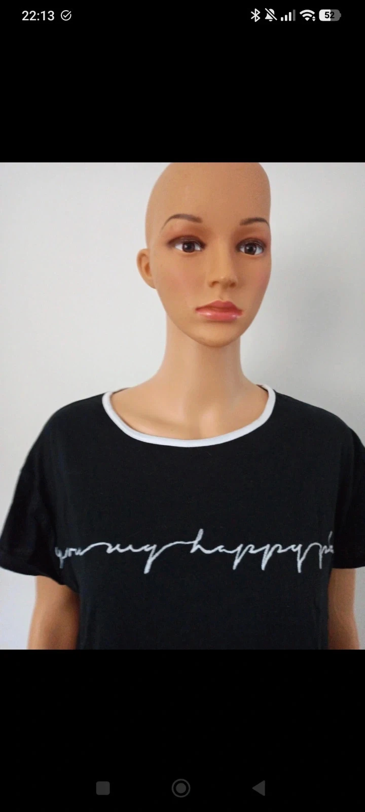 T-shirt preto feminino Happy – Tamanho S – 100% algodão – Corte largo – photo 10